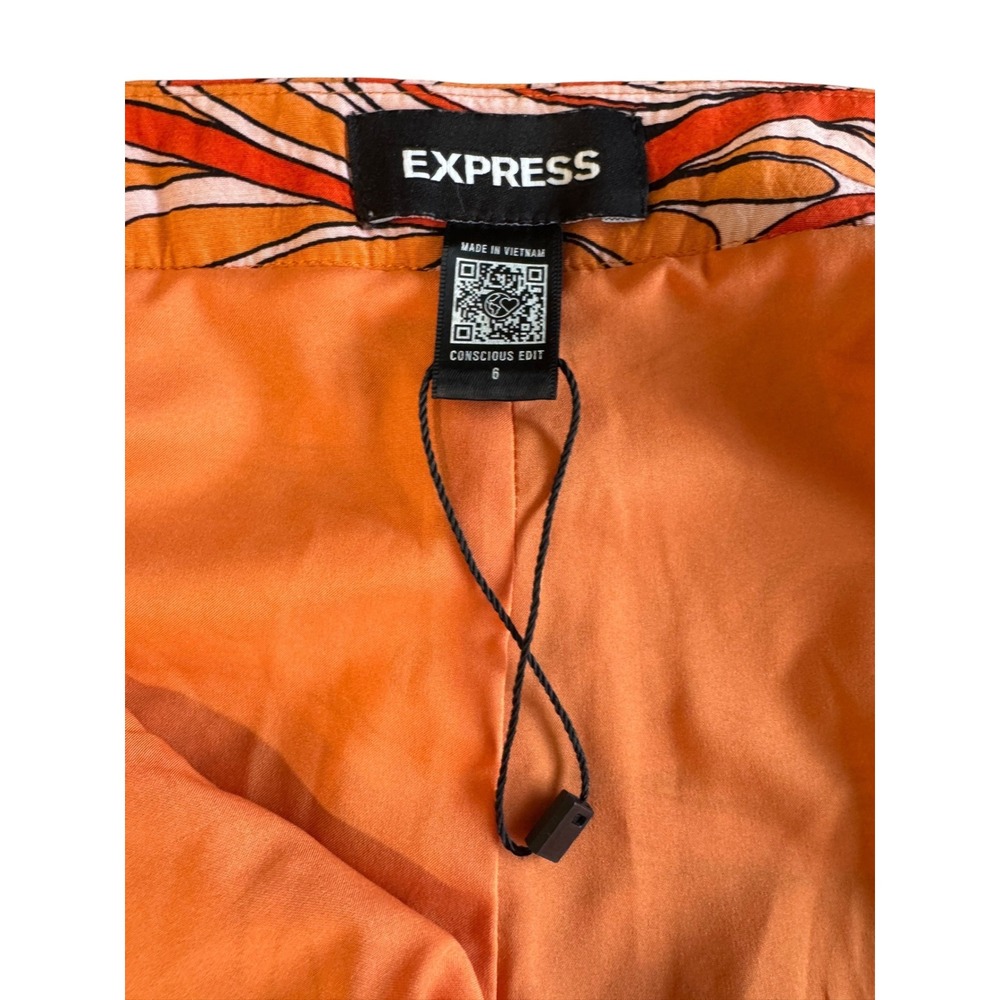 Express High Waisted Pleated Shorts Orange Retro Swirl Print Flowy Lined Sz 6 - Picture 4 of 7